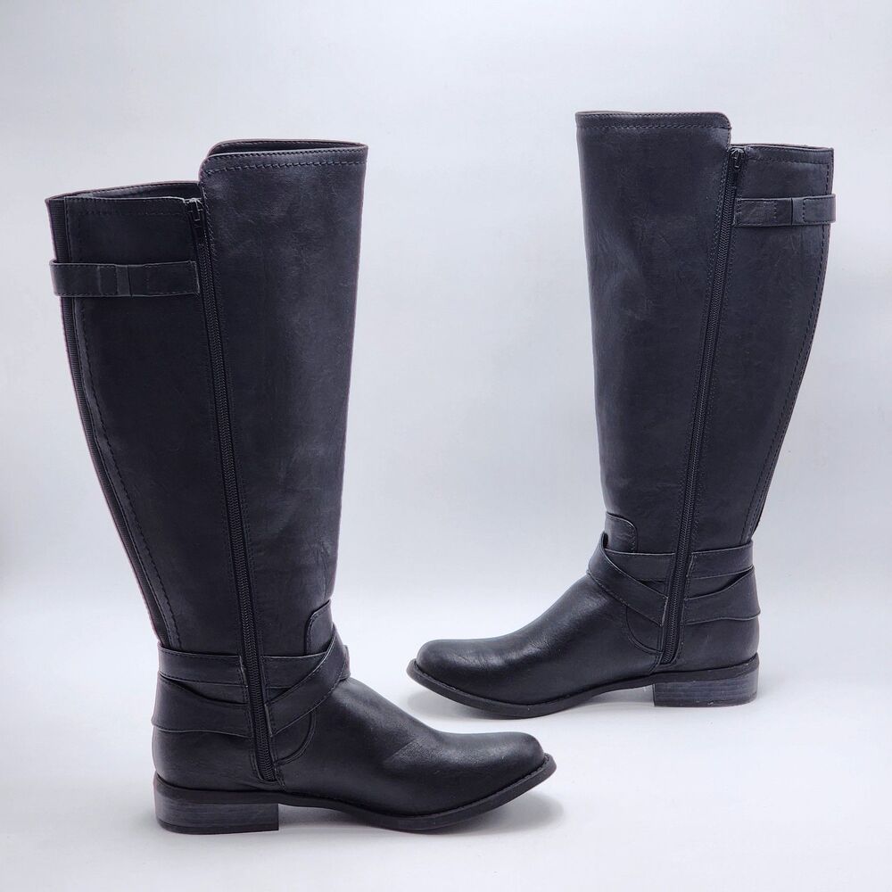 G by Guess Herly Buckle Black Wide Calf Tall Riding Boots Size 8.5 - Picture 4 of 10